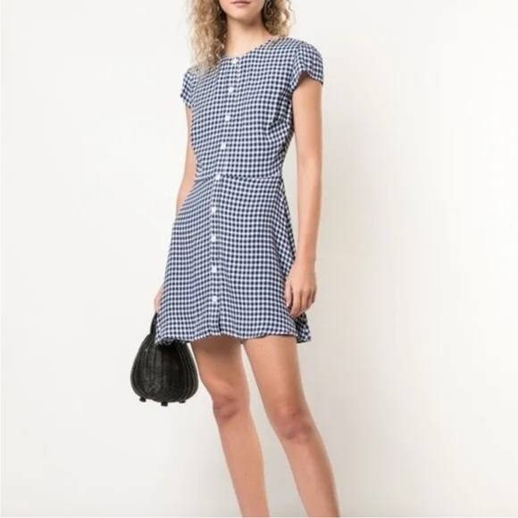 Reformation Vicki button dress in blue gingham - Picture 3 of 7